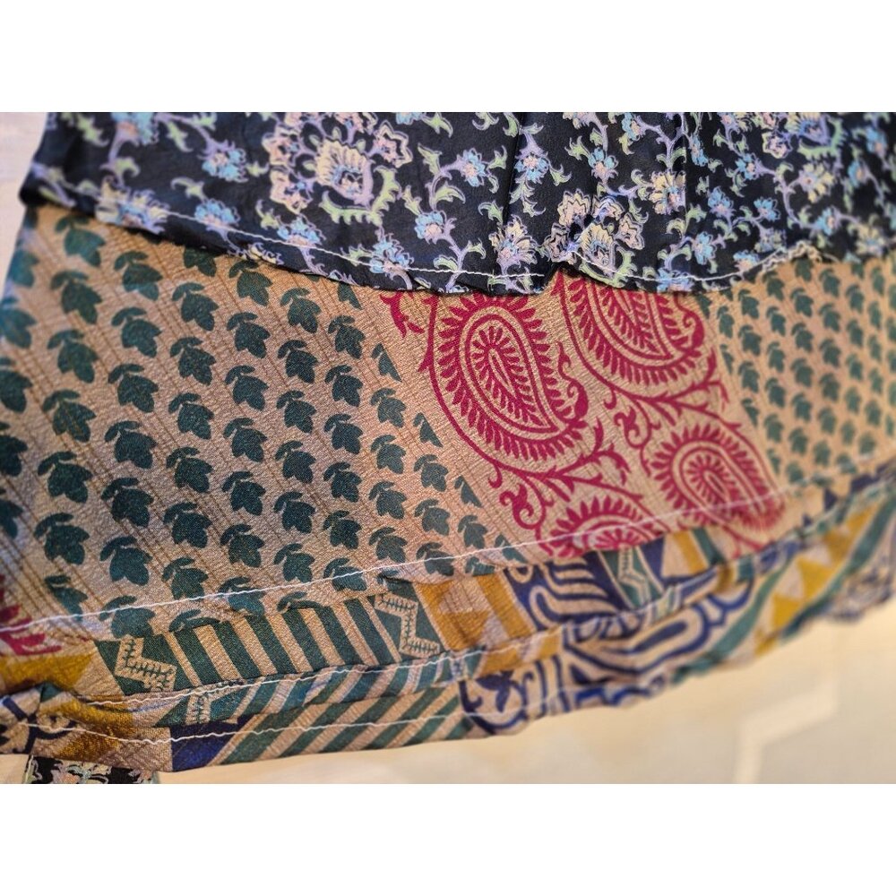 Reversible Boho Floral & Paisley Wrap Skirt Adjustable Tie Waist Multi-Color - Picture 10 of 12